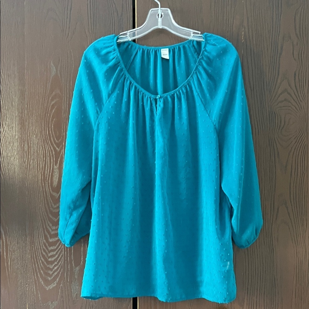Old Navy long sleeved peacock blue sheer top.
Size XL